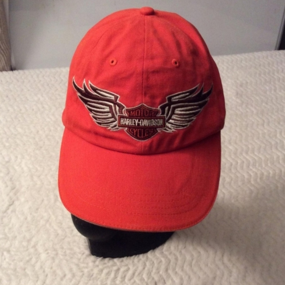 Harley Davidson Orange and Brown Adjustable Fit 100% Cotton Strap Hat